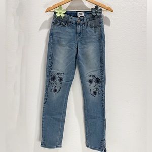 PAIGE Mid Rise Embroidered Floral Skinny Jeans